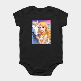 Blonde Anime Girl with White Horse Baby Bodysuit